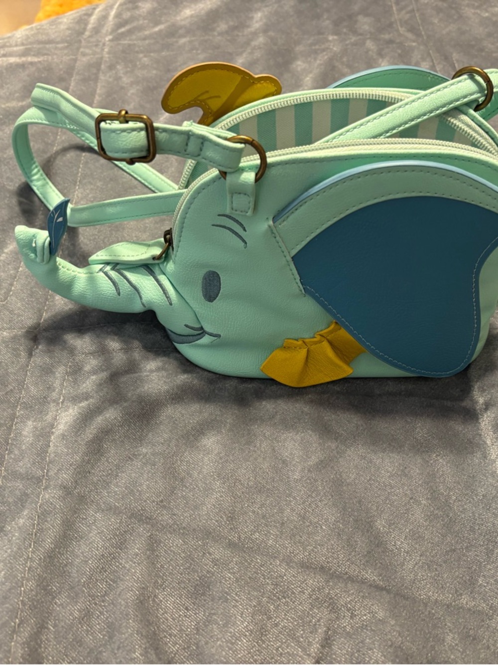 Disney Mint dumbo Elephant Crossbody Bag with Blue Ear and Yellow Accent